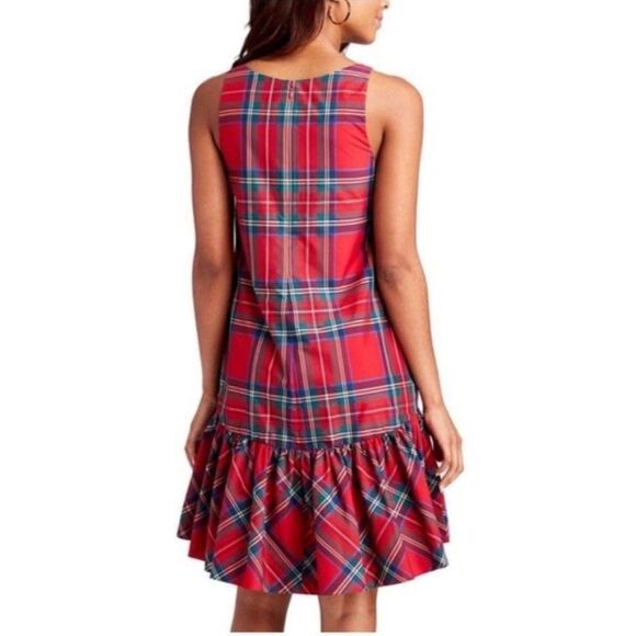 Vineyard Vines Red Tartan Plaid Taffeta Sleeveless Ruffle Hem Party Dress Sz 00 - Picture 2 of 13